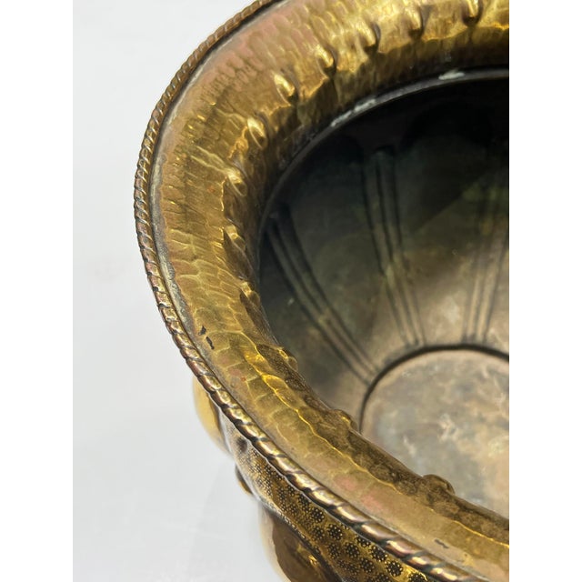 English Large English Hand-Hammered Brass Repoussé Round Planter/Jardinière For Sale - Image 3 of 8