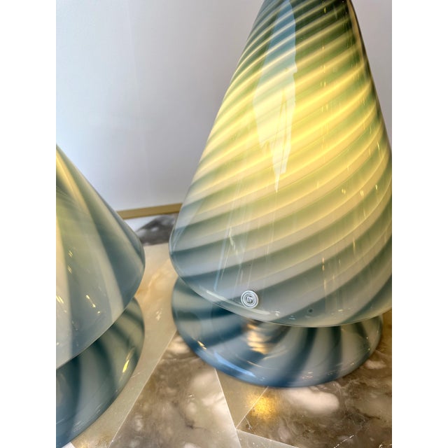 1970s Pair of Blue Spiral Murano Glass Lamps by La Murrina, Italy, 1970s For Sale - Image 5 of 12
