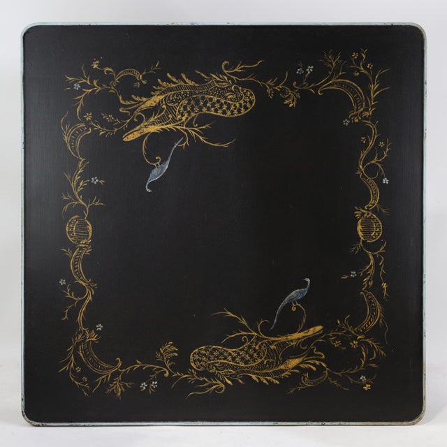 Wood Pair of Vintage Black Lacquer Chinoiserie Side Tables With Gilt Peacock and Floral Motif For Sale - Image 7 of 17