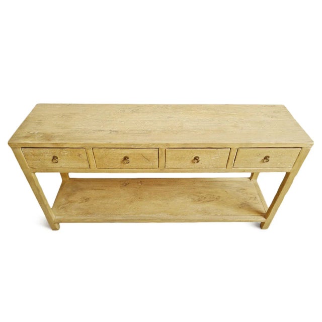 Farmhouse Vintage Simple 4-Drawer Blonde Elm Console Table For Sale - Image 3 of 7
