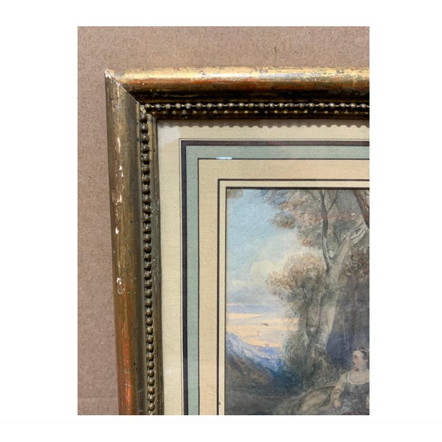 Early 19th Century French Watercolor Painting of Figures in a Wooded ...