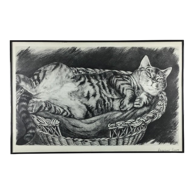Vintage Fat Cat Glass Covered Framed Print Black & White For Sale