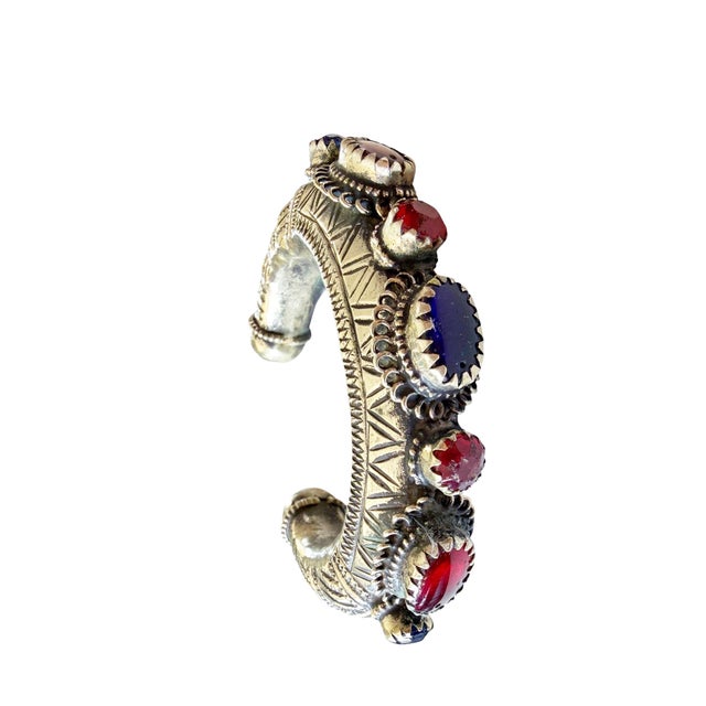 Tribal Vintage East Afghan Tribal Kuchi Bracelet Red and Blue Glass For Sale - Image 3 of 7
