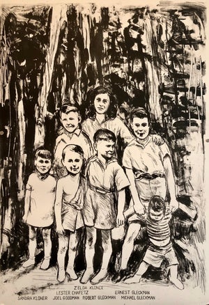 Sid Chafetz, Columbus Ohio State Judaica Lithograph Jewish Americana Family Reunion Portrait, c.1990s
