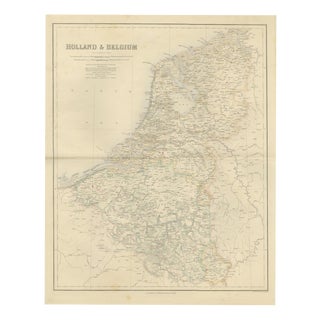 Antique Map of Holland and Belgium with Foreign Possessions Table, 1860 For Sale