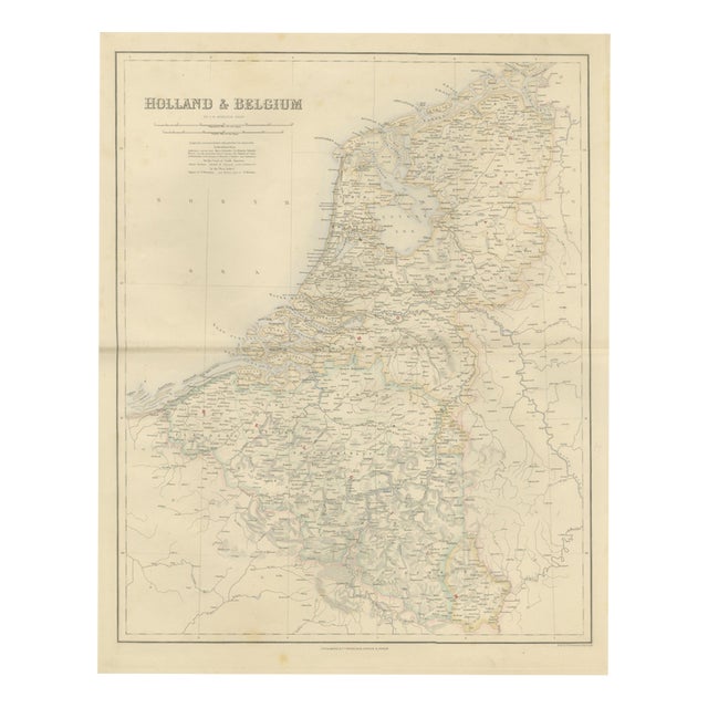 Antique Map of Holland and Belgium with Foreign Possessions Table, 1860 For Sale