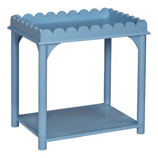 Scalloped Light Blue Rectangle Side Table For Sale