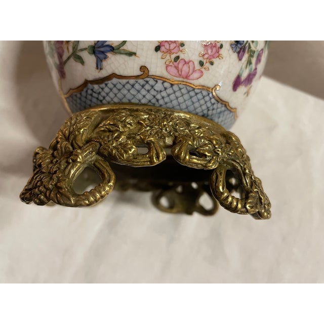 Cream Crackle-Glazed Porcelain Egg on Gilt Bronze Base For Sale - Image 8 of 12