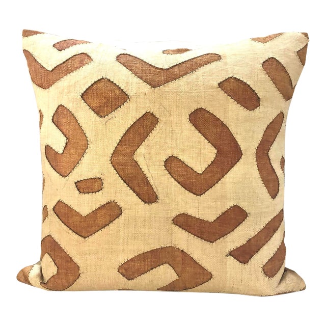 Vintage Tan & Brown Woven Square African Decorative Pillow For Sale