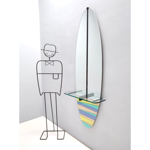 Postmodern Vintage Wall-Mounted Entryway Mirror and Console Table with Glass Top, 1980s For Sale - Image 3 of 17