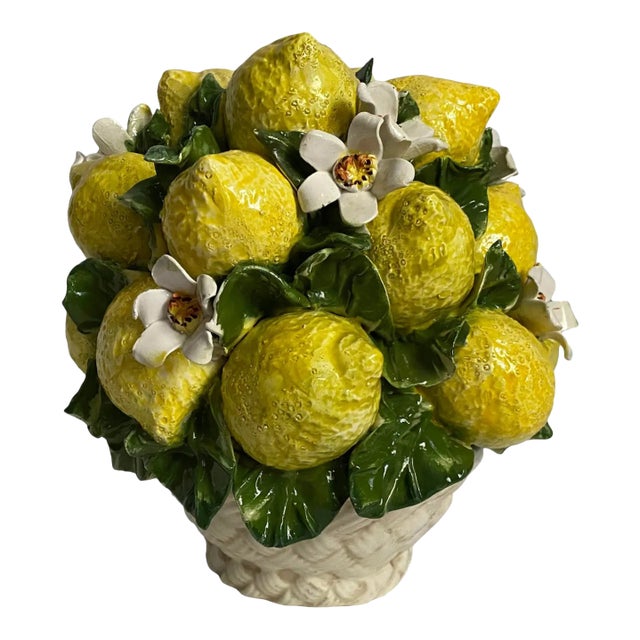 Italian Hand-Painted Lemon Compote Centerpiece For Sale