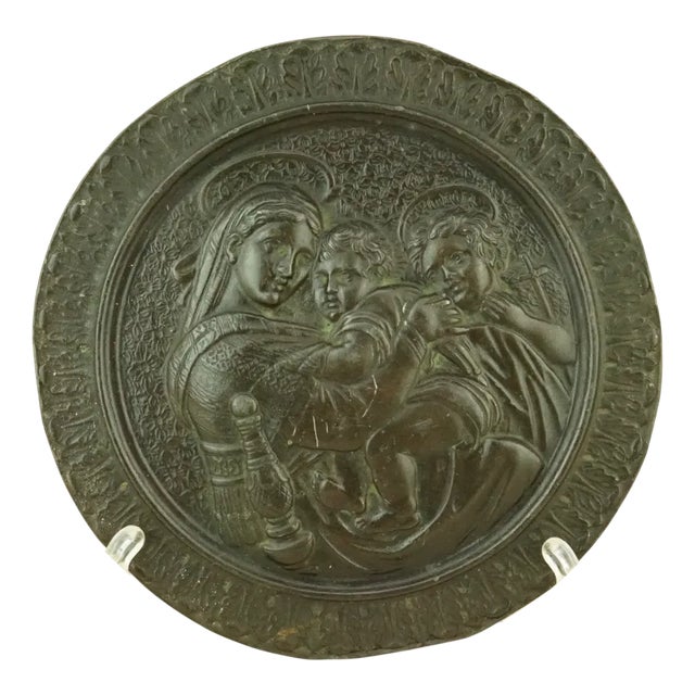 Bronze Medallion with Bas-Relief depicting the Madonna Della Seggiola by Raffaello Sanzio, Italy, Late 1800s For Sale