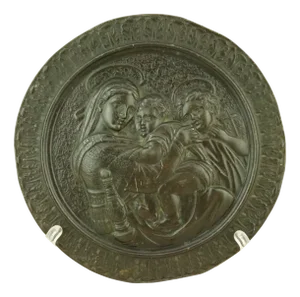 Bronze Medallion with Bas-Relief depicting the Madonna Della Seggiola by Raffaello Sanzio, Italy, Late 1800s