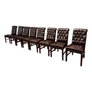 English Black Chesterfield Chairs, Set of 8 For Sale