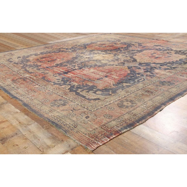 Textile Distressed Antique Turkish Oushak Rug - 09'05 X 09'11 For Sale - Image 7 of 9