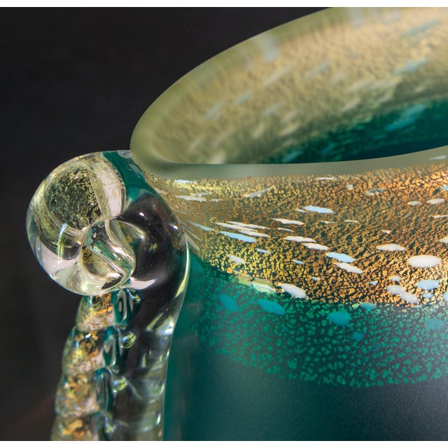 Japanese Green Art Glass Vase by Kuniaki Kuroki, 1990s For Sale - Image 4 of 13