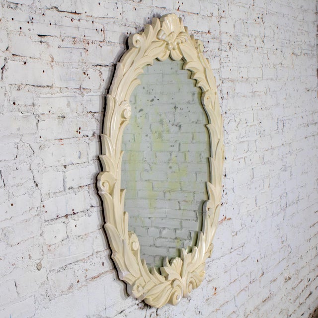 Glass Early 20th Century Art Deco Large Distressed Plaster Mirror Round Acanthus Foliate Frame Style of Serge Roche For Sale - Image 7 of 17