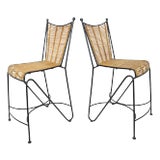 Vintage 1960s Pipsan Saarinen Swanson Wrought Iron & Rattan Counter Stools for Ficks Reed - a Pair For Sale
