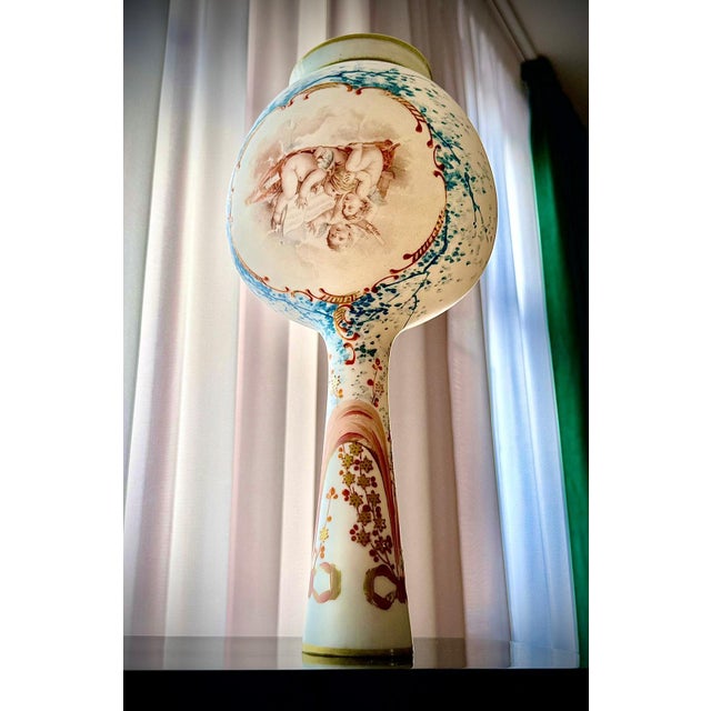 French Opaline Glass Vases with Hand-Painted Cherubs, 19th Century, Set of 2 For Sale - Image 9 of 17