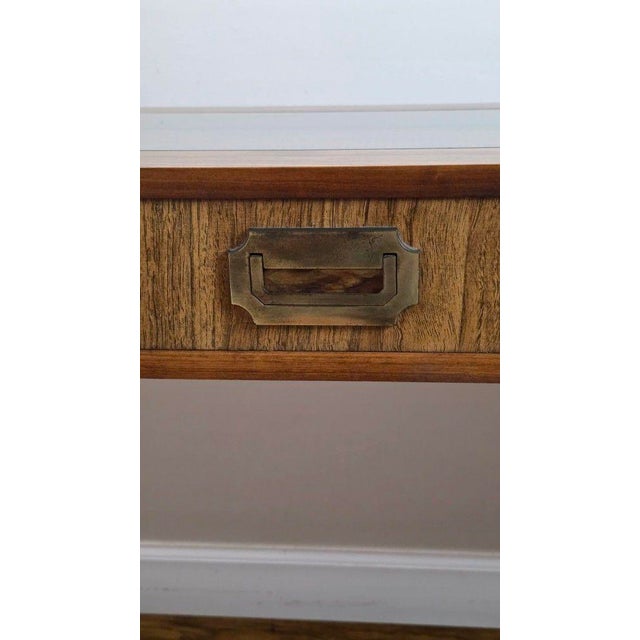 Brown Vintage Mid Century Modern Wood Cane & Glass Top Sofa/Console Table For Sale - Image 8 of 11