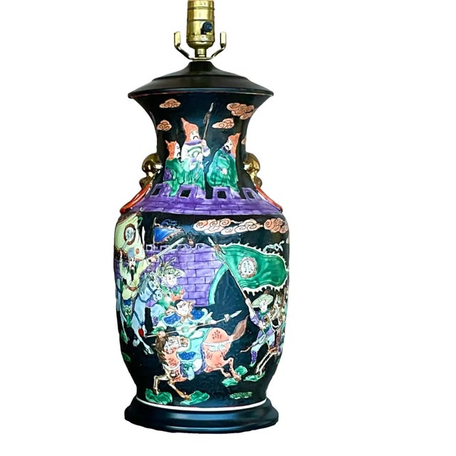Vintage Chinoiserie Hand-Painted Ceramic Figural Table Lamps – A Pair For Sale - Image 12 of 12