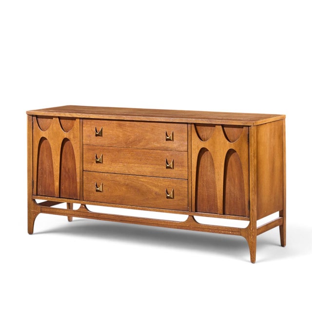 Mid-Century Modern Broyhill Brasilia Mid Century Walnut and Brass Credenza For Sale - Image 3 of 9
