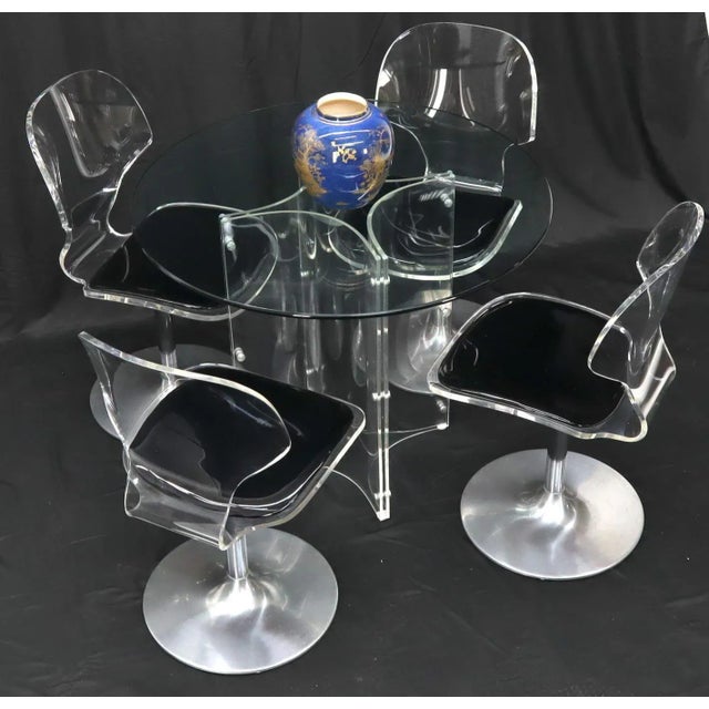 Tulip Chrome Base Lucite Seats Set of 4 Chairs Dining Table with Glass Round Top - 5 Pieces For Sale - Image 6 of 13
