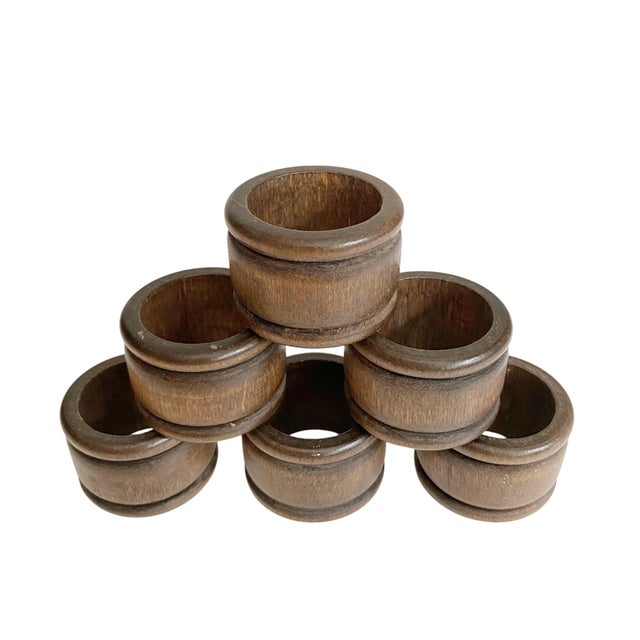Vintage Mid-Century Modern Teak Wood Napkin Rings - Napkin Holder - Set of 6 For Sale - Image 4 of 4