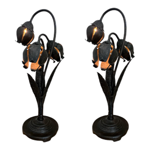 1970s Tulip Lamps Metal Architectural Salvage Iron Hans Kogl Style Industrial Hollywood Regency - a Pair