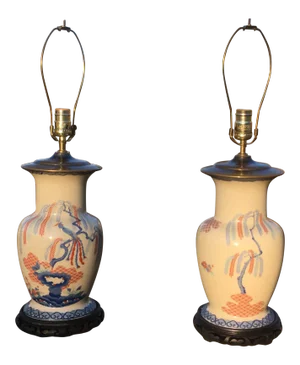 Mid 20th Century Asian Style Urn Lamps - a Pair