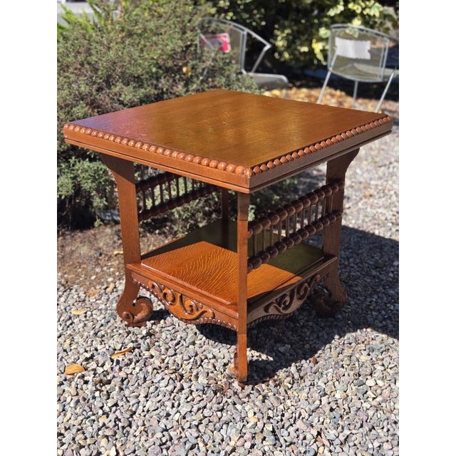 Victorian Antique Victorian 1880s Hunzinger Loly Pop Side Table Quater Sawn Oak For Sale - Image 3 of 11
