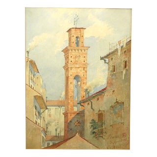 Carl Mell, View of the Church of the Holy Apostles in Florence, 20th Century, Watercolor For Sale