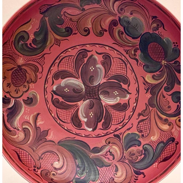Folk Art Large Vintage Norwegian Rosemaling Hand-Painted Wooden Bowl, 15" For Sale - Image 3 of 10