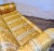 Classic English Roll Arm Sofa in Golden Damask – Skirted, Tailored, Designer Ready For Sale - Image 9 of 10