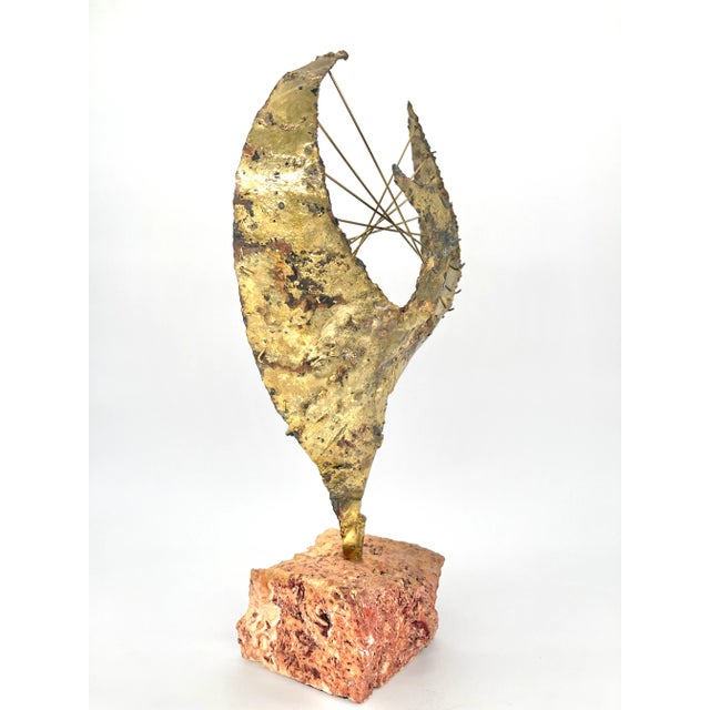 Curtis Jere 1970s Brutalist Metal Phoenix Bird Sculpture on Natural Stone For Sale - Image 4 of 12