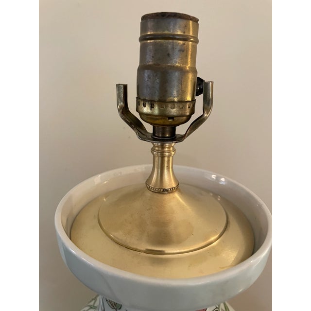 Late 20th Century Late 20th Century Floral Ceramic Table Lamp With Celadon Glaze, Mahogany Base and Solid Brass Lid For Sale - Image 5 of 12