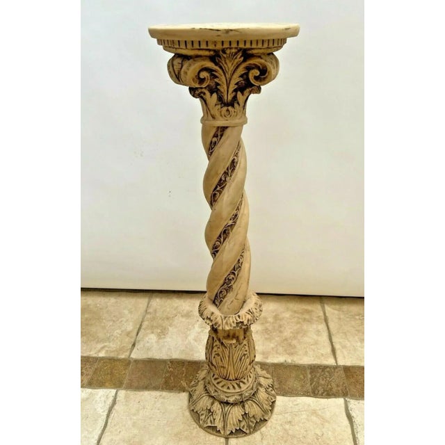 Vintage Asian Twisted Carved Resin Column Bust Plant Stand Pedestal For Sale - Image 4 of 9