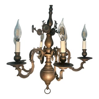 Antique Dutch Baroque Solid Bronze 6-Arm Chandelier, 19th Century For Sale