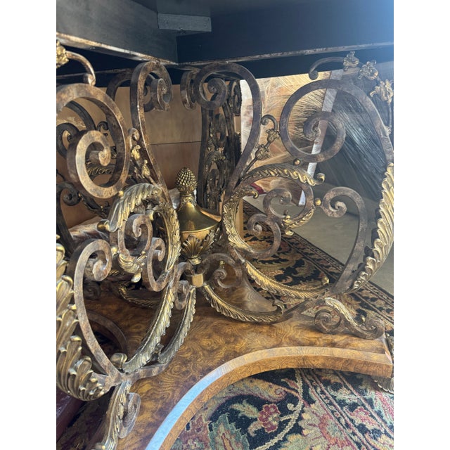 Early 20th Century Gilded Empire Revival Marble-Top Center Table With Bronze & Burl Wood Base by Maitland Smith For Sale - Image 5 of 12