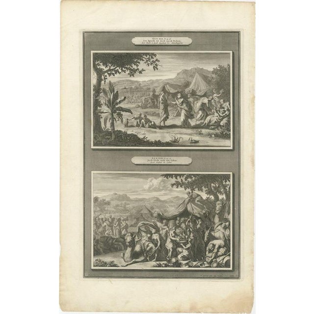 Baroque Pieter Mortier, Leah and the Mandrakes and Jacob Flees from Laban, 1700, Engraving For Sale - Image 3 of 12