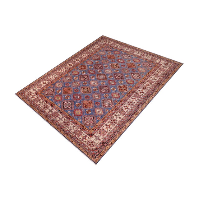 Shabby Chic Shabby Chic Tribal Super Kazak Blue/Beige Wool Rug - 9'0'' X 12'1'' For Sale - Image 3 of 10