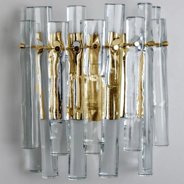1970s Ice Glass and Brass Wall Sconce attributed to Kinkeldey, 1970s For Sale - Image 5 of 12