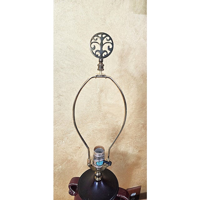 Vintage Burgundy Glazed Ceramic Table Lamp With Bell Shade, Circa Late 20th Century For Sale - Image 15 of 18