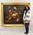 Vintage Large French 58 x 70 Gold Frame Still Life Oil Painting with Bouquet of Flowers. Item features a large gold carved...