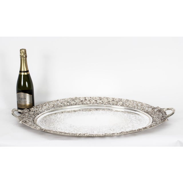 19th Century Victorian Oval Silver-Plated Tray For Sale - Image 6 of 11