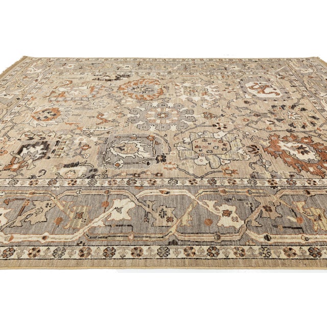 Modern Oushak Style Hand-Knotted Wool Rug in Neutral Beige, Grey and Terracotta For Sale In New York - Image 6 of 12