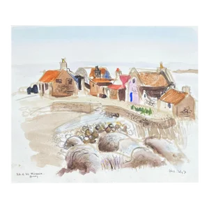 1991 Fred Atkinson Minqiers Coastal Village Watercolor
