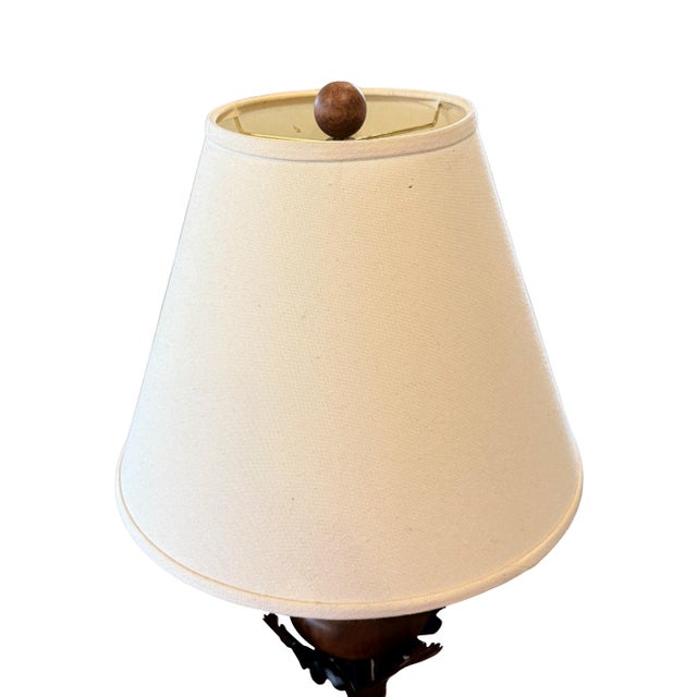 1990s Pair of Vintage 1990s Acorn Table Lamps With Wrought Iron Oak Leaves – Quality Wood & Metal For Sale - Image 5 of 14