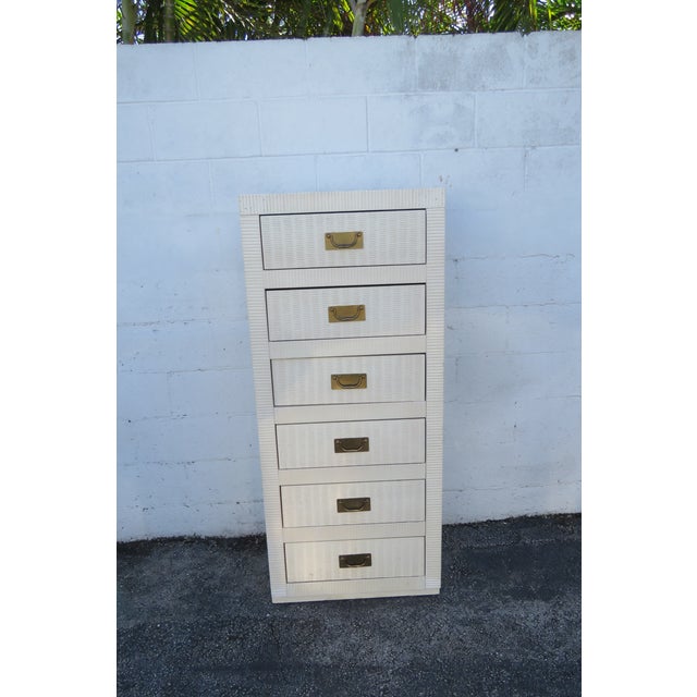 Late 20th Century Hollywood Regency Painted Woven Wicker Tall Narrow Lingerie Jewelry Chest For Sale - Image 13 of 13