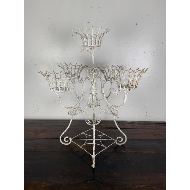 French Provincial Vintage Wrought Iron Plant Stand, Distressed White, Rustic 1930s For Sale - Image 3 of 14